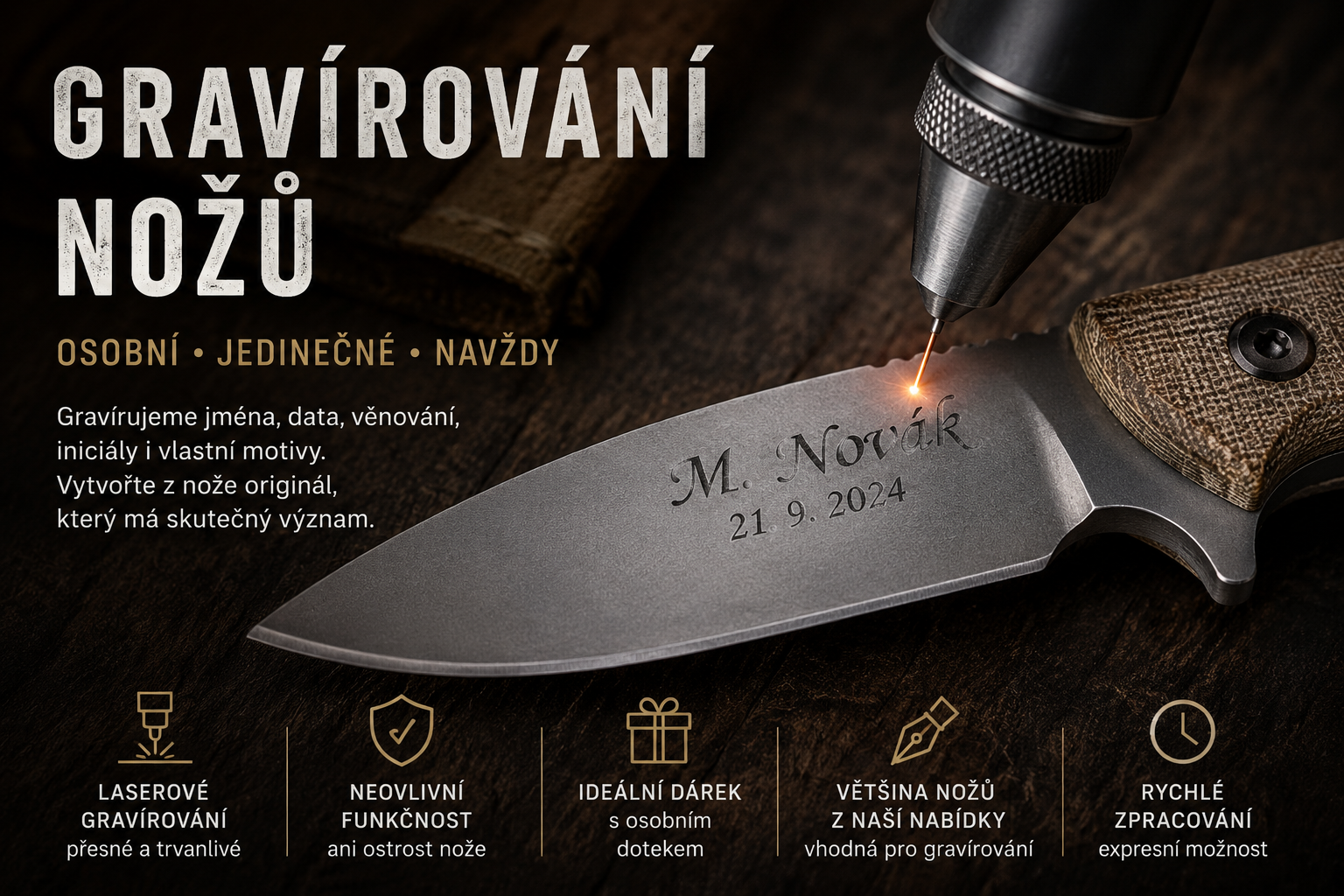 Gravírování na nože – co lze gravírovat, kam a na jaké čepele?