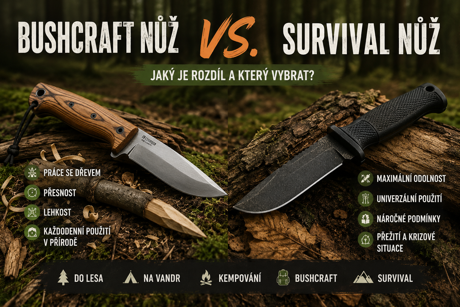 Bushcraft nůž vs. survival nůž: Jaký je mezi nimi rozdíl?