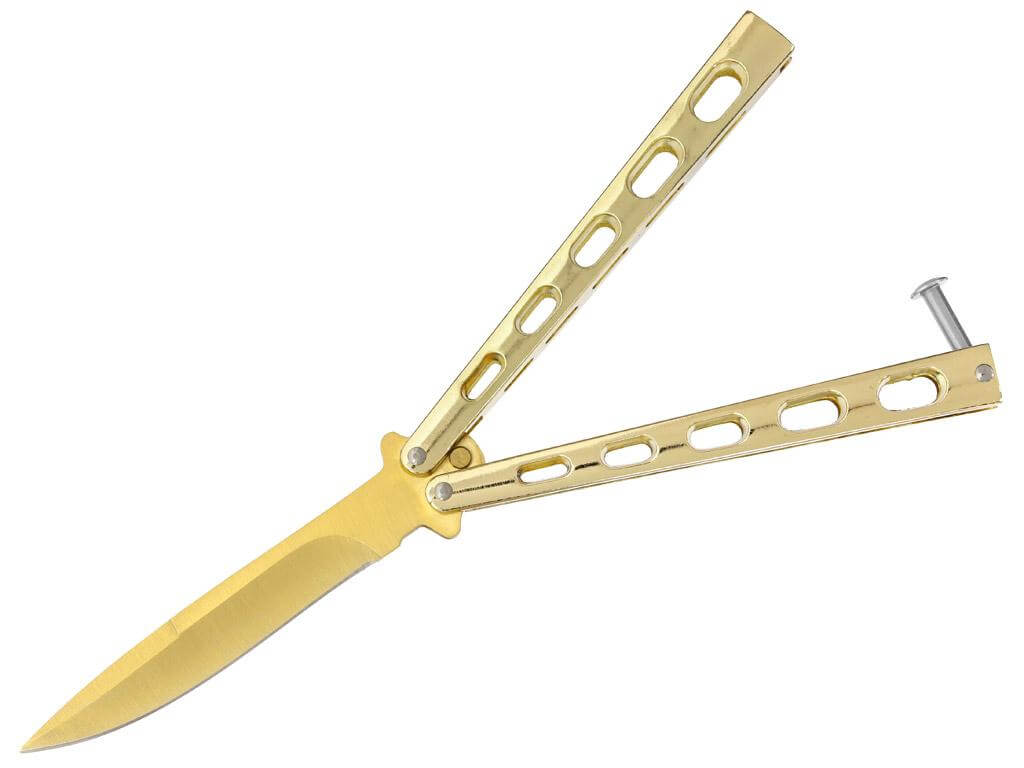 Nůž motýlek SK9051 nýty zlatý
