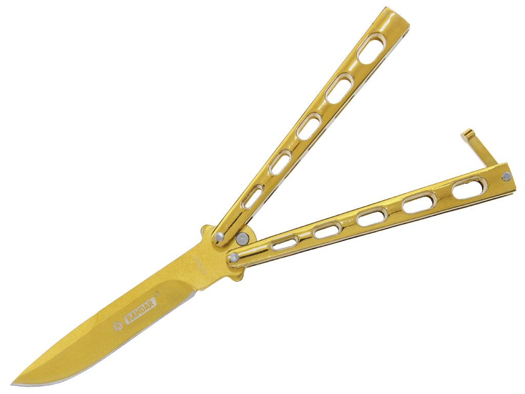 Nůž motýlek Kandar nýty zlatý