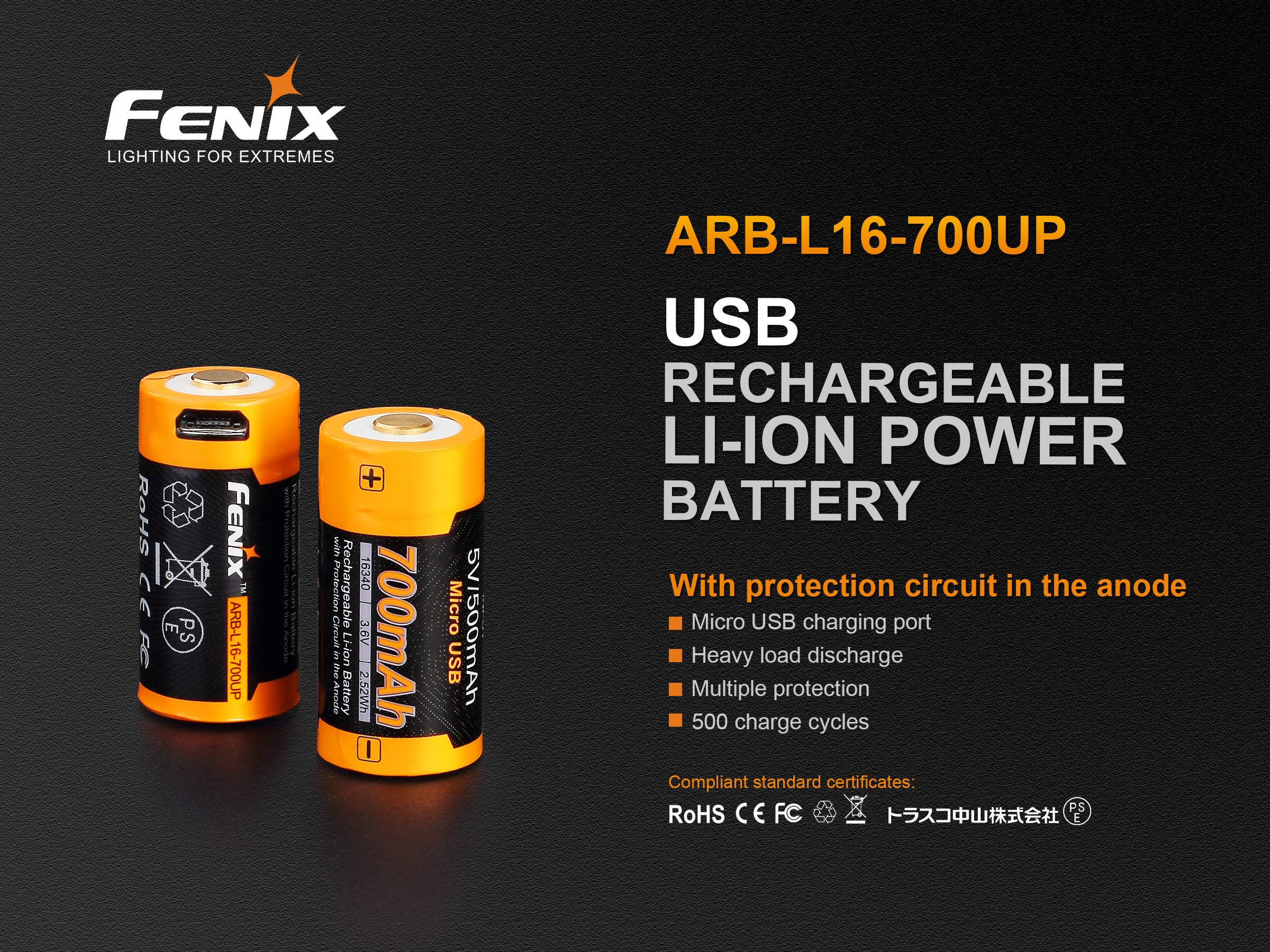 Dobíjecí USB baterie Fenix RCR123A / 16340 High Current (Li-ion)